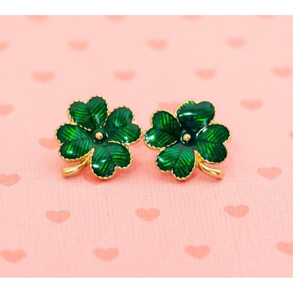 Vintage Four Clover Leaf Lucky Stud Earrings by Avon - X20 - Picture 1 of 3